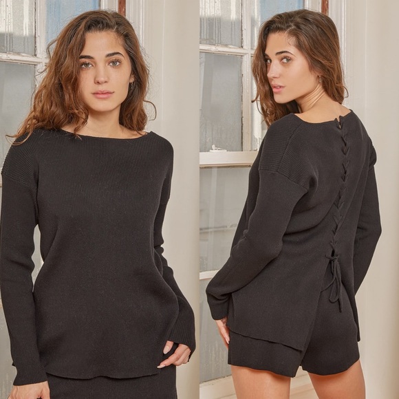 Lulus Sweaters - Lulus | Lounge Lifestyle Black Ribbed Lace-Up Sweater